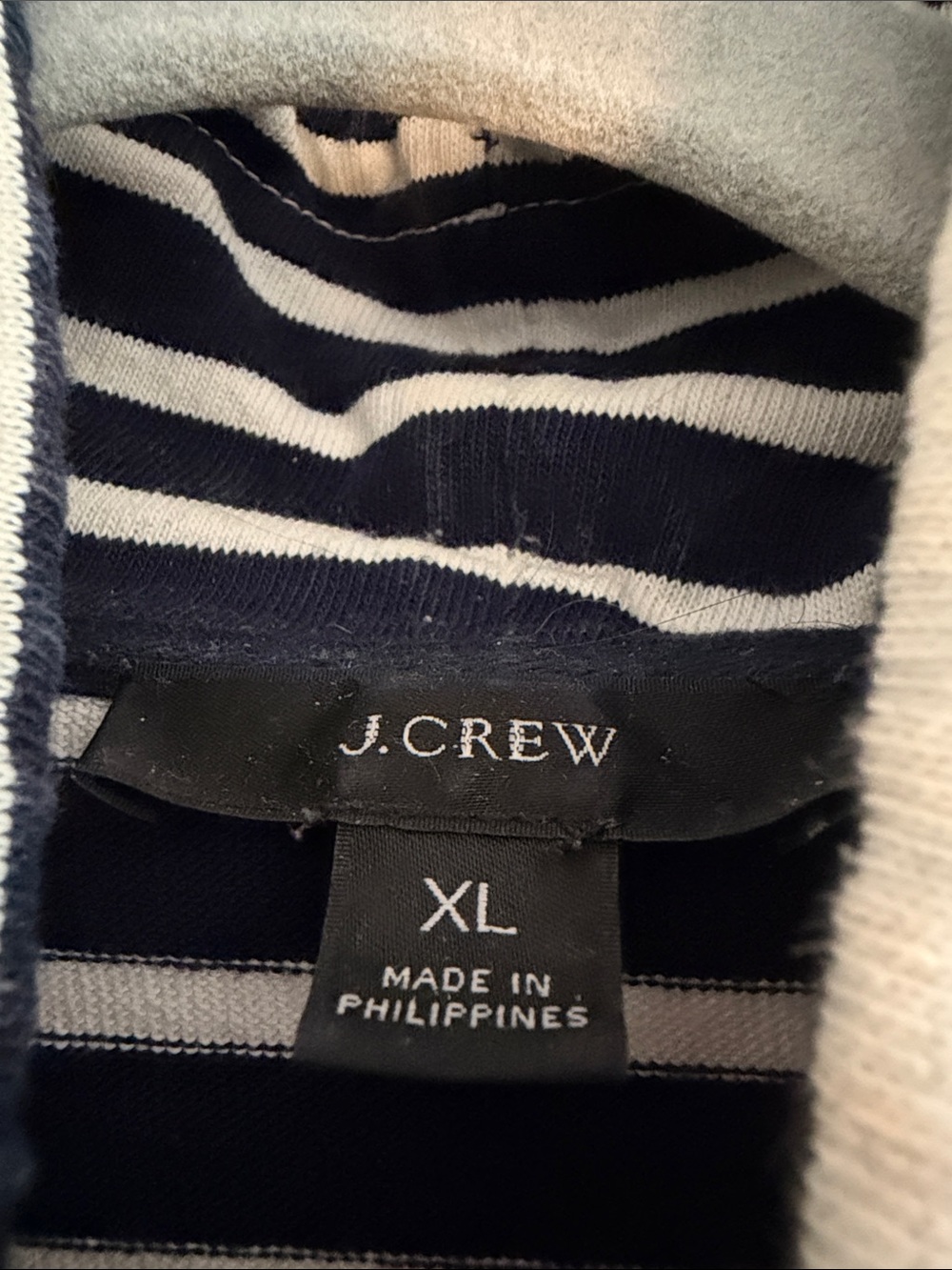 J. Crew Navy and White Striped Funnel-Neck Pullover - Picture 2 of 7